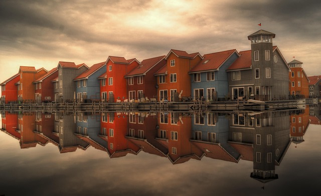 Water-reflection calm along Dutch canals at bicycle speed and no more